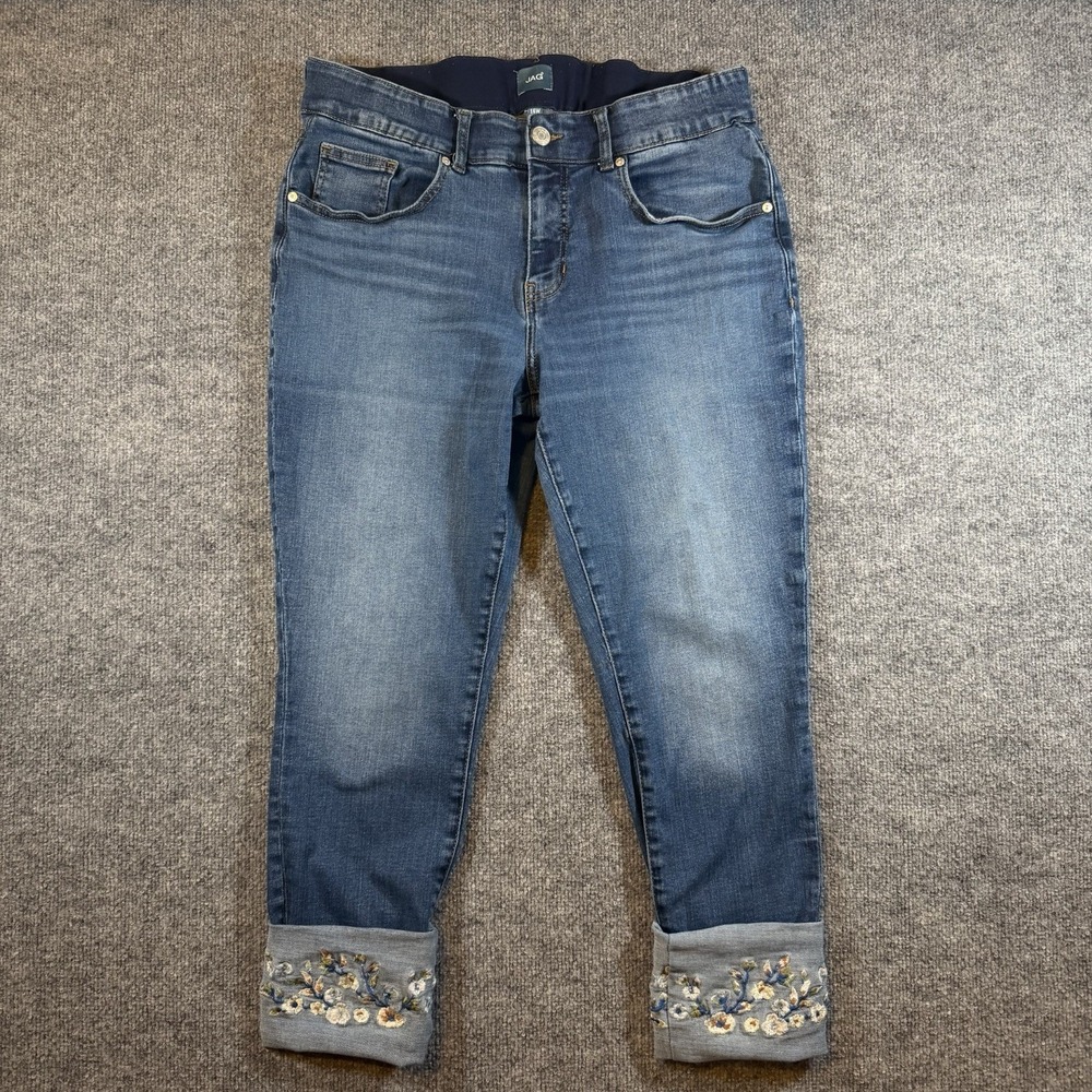 JAG Women's Carter Mid-rise Girlfriend Jeans Embroidered Straight Leg 16W/26